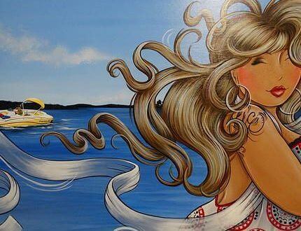 dessin de femme au bord de l'eau 