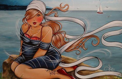 autre dessin de femme au bord de l'eau