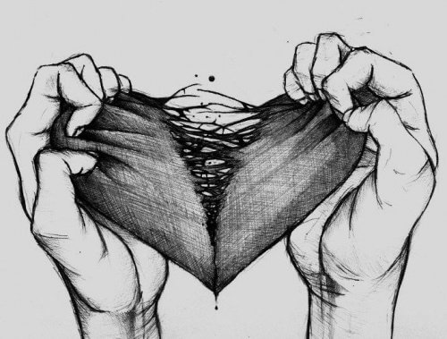 La tristesse déchire le coeur en deux.