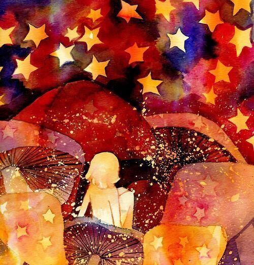 Fille regardant les étoiles