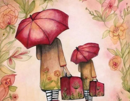 illustration- parapluie rouge