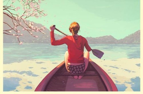 femme dans une barque