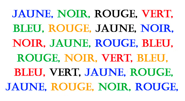 exercice du texte des couleurs pour exercer le cerveau