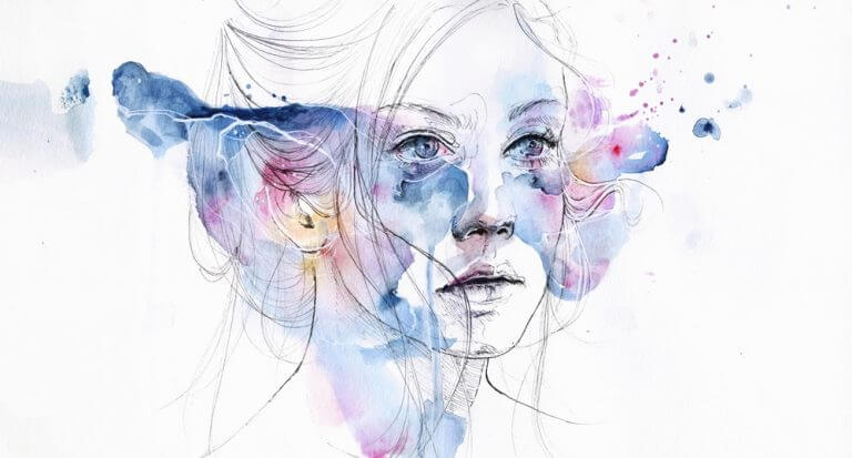 portrait de femme et tâches de couleur