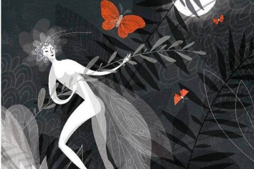 dessin de femme et papillons