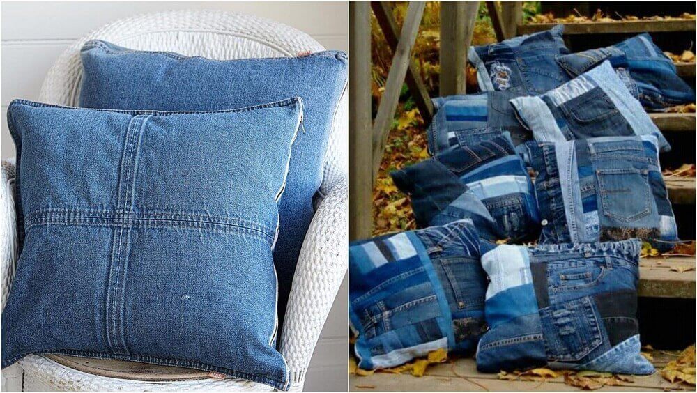 coussins fabriqués avec des vieux jeans