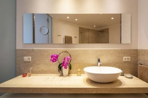 Une orchidée dans une salle de bains