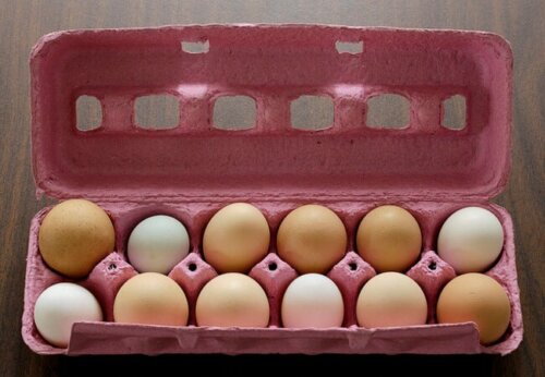 Une boîte avec douze oeufs.