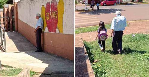 Un homme de 88 ans attend son arrière-petite-fille à l'école, tous les jours !