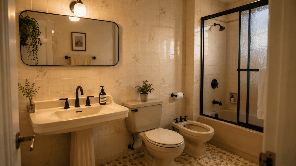 Baño con grifería negra