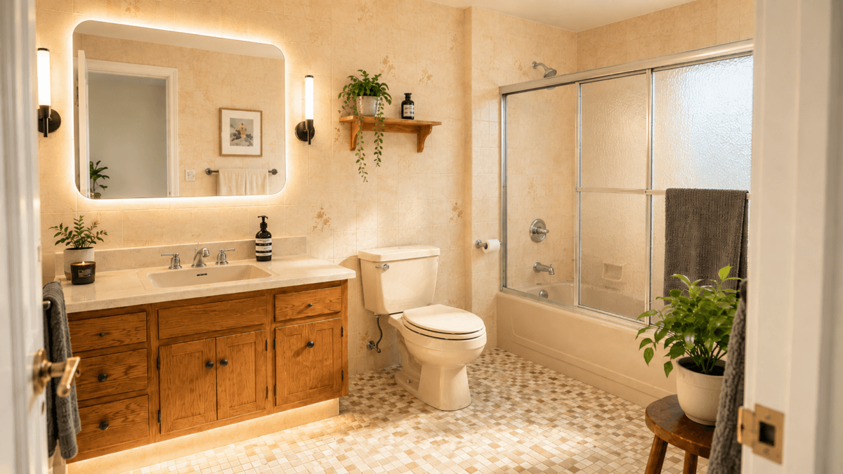 Baño modernizado con iluminación