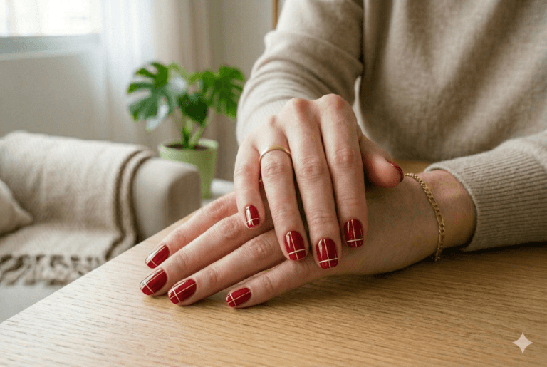 Une touche géométrique raffinée qui sublime votre manucure en un seul trait. Un détail linéaire dans le tiers supérieur de l’ongle suffit à transformer une couleur unie en un motif original.