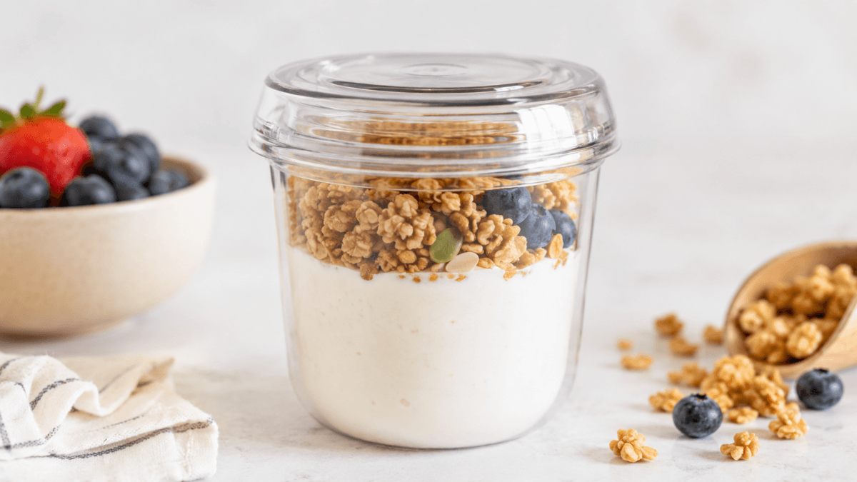 Yogur con granola y frutas