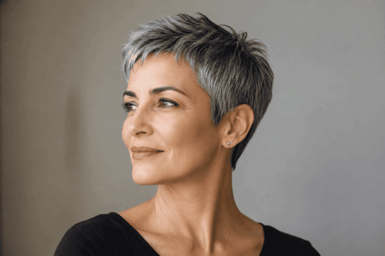 En raccourcissant les cheveux et en effilant les pointes, les cheveux gris s’harmonisent visuellement, créant ainsi une silhouette moderne.