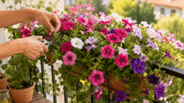Les pétunias en été : la taille qui permet de conserver cette cascade de fleurs