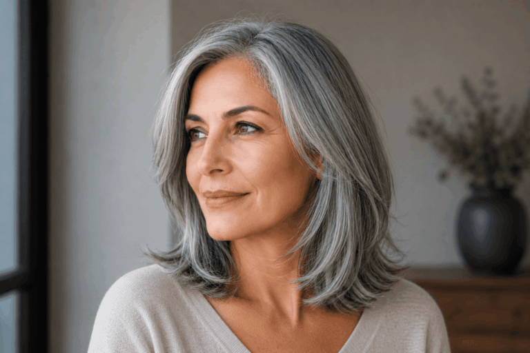 Les dégradés subtils répartissent le poids des cheveux afin que les cheveux gris prennent vie et bougent naturellement à chaque pas.