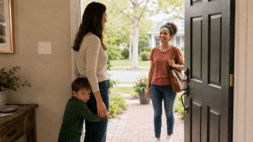 Un enfant qui s’accroche à votre jambe quand vous recevez des invités : comment l’accompagner sans le forcer