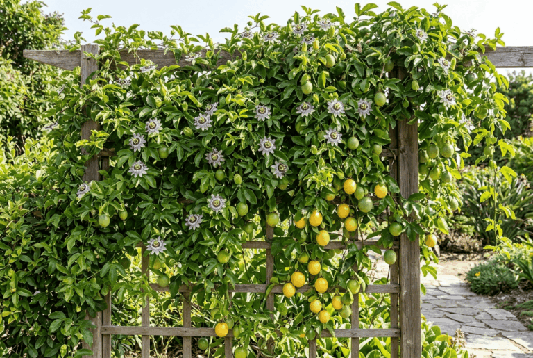 Cette plante grimpante à croissance rapide nécessite des tuteurs solides et des engrais riches en potassium pour soutenir sa floraison.