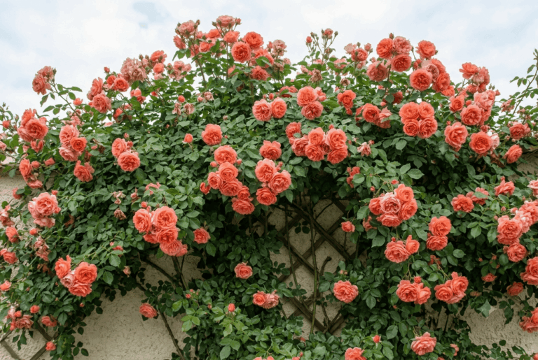 Élégance romantique et floraison spectaculaire sur un treillis.