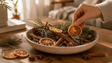 Comment réaliser un pot-pourri aromatique à base d'aiguilles de pin, d'orange, de cannelle, de clous de girofle et d'anis pour parfumer votre intérieur