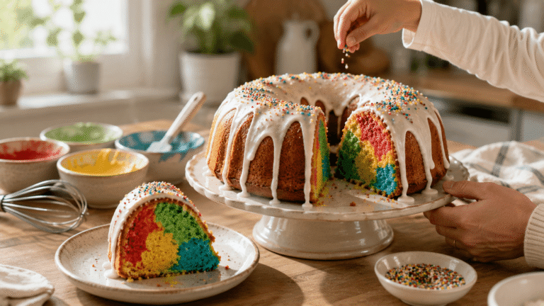 Recette facile de gâteau arc-en-ciel : comment le réaliser en quatre couleurs, avec un glaçage et des vermicelles en sucre
